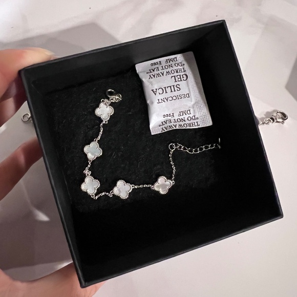 Sterling Silver Clover Motif Bracelet Chrome Silver Dainty Jewelry - Picture 5 of 5